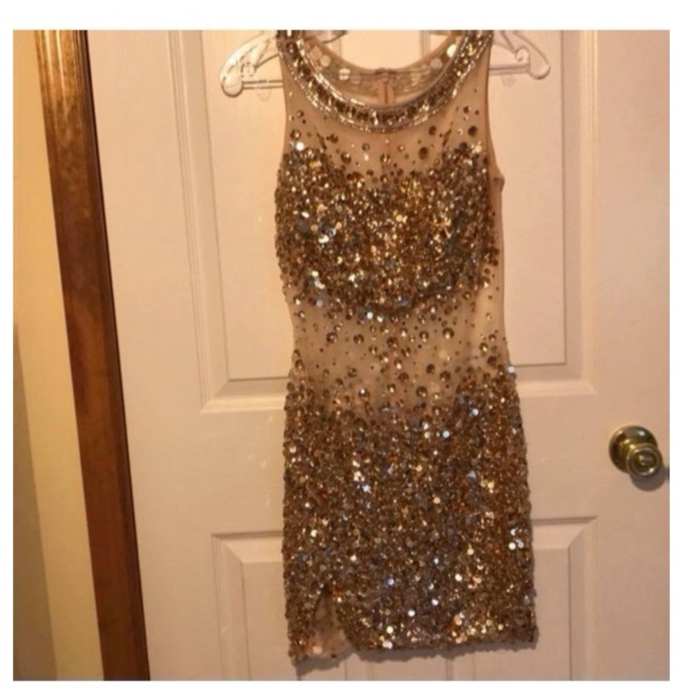 Jovani Gold Jeweled Short Dress Size 2/4